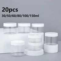 20pcs 30/50/60/80/100/150ml Plastic Empty Jars With White Lids Canister Face Cream Container Food Travel Bottle Home Supplies