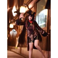 Hu Tao Cosplay Costume Genshin Impact Official Design - Full Set with Hat, Wig, Ring & Cape Women's Halloween Carnival Anime Out