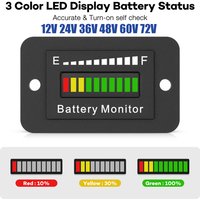 LED Battery Meter 12V 24V 36V 48V 60V 72V Battery Power Monitor Waterproof Lithium Acid Monitor Gauge for Golf Cart RV Boat Car