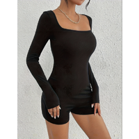 New Women's Fashion Casual Elegant Slim Pure Color round Neck Ladies' Romper Suit