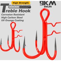 9KM UV Orange Fishing Treble Hook with Baitholder Spikes for Swimbait 5pcs Sting Rig Replacement Hook Saltwater Freshwater