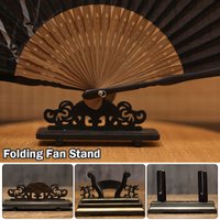 Retro Chinese Style Creative Folding Fan Stand Round Fans Wooden Display Base Wedding Party Decorative Hand Fan Holder