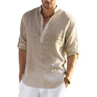 Men's Daily Linen Long Sleeve Shirt Solid Color Loose Casual Shirt Cotton Linen Comfy Fit Blouses Men Clothing