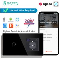 Bseed 1/2/3Gang 2Way Zigbee Light Switch Wall Touch Switch USB Type-C Fast Charge Port 20W Tuya Smart Life Google Home Control