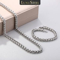 LUXUSTEEL Men’s Necklace Bracelet Sets Hiphop Width 6-10mm 50-60cm Rock Stainless Steel Cuban Chain Punk Jewelry Set for Boys