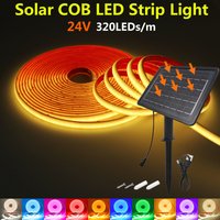 24V Solar COB Neon Light Strip IP68 Waterproof Warm Natural White Red Green Blue 320LEDs/m Flexible High Density Linear Lighting
