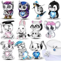 Owl Penguin Bear Rabbit Dangle Original Charms Silver Plated Beads Fit Bracelets Bag Keychain Charms Diy Women Gift Accessory