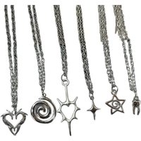 Retro Gothic Irregular Geometry Vortex Heart Star Teeth Pendant Necklace for Men Women Fashion Punk Metal Chain Jewelry Gifts