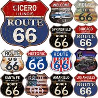 Vintage Route 66 America Tin Signs Metal Shield Plaques for Garage Man Cave Bar Home Wall Art Decor