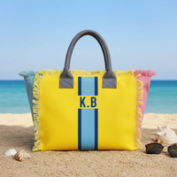 Customizable Personalized Striped Letter Canvas Beach Bag with Fringe Beach fashion Tote for Women handbag