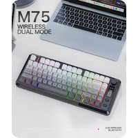 FREEWOLF M75 Dual Mode Wireless Gaming Keyboard 82 Keys 2.4G & Bluetooth RGB Backlit PBT Keycaps Display Screen Knob for PC Mac