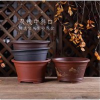 Round Ceramic Bonsai Pot ,Purple Sand, Nature Color, Traditional Chinese Room Table, Dormitory and Garden, Home Decoration