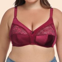 85 90 95 100 105 110 Wine Red C Cup Ultra-thin Full Cup Lace Splicing Plus Size Stick On Bra Underwear Brassiere Femme