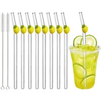 200*8mm Drinking Straw Set with Brush 2/4/6/8pcs Lemon Glass StrawsHigh Borosilicate Bent Glass Straw Home Party Bar Drinkware