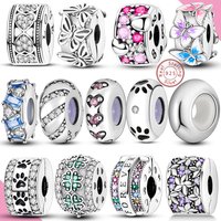 Charms Fit Original Beads 925 Sterling Silver Clip Charms Zircon Silicone Spacer Beads fit Bracelet Women DIY Gift