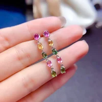 Simple 925 Silver Long Drop Earings for Party 3mm*4mm 100% Natural Tourmaline Earrings Sterling Silver Tourmaline Jewelry