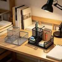 Multifuncional Desk Metal Mesh Pen Holder Organizer School Office Supplies Stationery Storage Case Pen Stand Desktop Accessories
