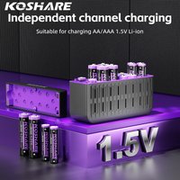 KOSHARE 1.5V Lithium Rechargeable Batteries AA AAA 4255mWh 1100mWh Charging Sets With 16 Slots LED Smart Li-ion Battery Charger