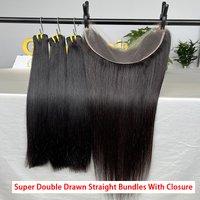 Unprocessed Super Double Drawn Straight Bundles With Closure 4x4 5x5 13x4 Invisible HD Lace Frontal 100% Raw Virgin Human Hair