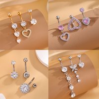 3pcs Mixed-Style Heart Star Dangle Belly Button Rings Sets 14G Stainless Steel Curved Zircon Belly Piercing Nombril Navel Ring