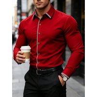 Neues Herren-Patchwork-Hemd, Modisches Anzughemd, Langarm, Smart Casual, Vier-Jahreszeiten-Hemd für Männer, Mikroelastisch