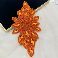 Orange Color Hand-Sewn Glass Rhinestone Heat-Melt Adhesive Back Patch Women's Wedding Dress Waist Belt Chest Flower DIY Beading
