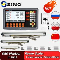 SINO 3-Achsen-LCD-DRO-Digitalanzeigekit mit 3 oder 2 DRO-Linearskala, Gitterglaslineal zum Fräsen von Drehmaschinen, SDS2-3VA