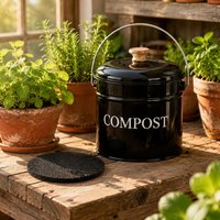 Round Compost Pail Vintage Design Metal Compost Pail Household Container Lid Handle Easy to Clean for Kitchen Counter