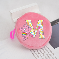 Caring Bears Round Coin Purse Anime Letter A-z Cute Keychain Wallet Bag Accessories Key Ring Decoration Pouch Handbag Girls Gift