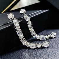 100% 925 Sterling Silver High Carbon Diamond Long Drop Earrings For Women Wedding Engagement Party Fine Jewelry Wholesale