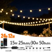 G40 Globe String Lights Linkable with Remote Control Dimmable Warm White IP65 Waterproof for Outside Patio Camping Gazebo