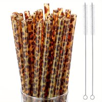 11pcs Reusable Leopard Print Straws with Cleaning Brush - Perfect for Women's Drinking, Birthday Wedding Party, Bottle Accessory