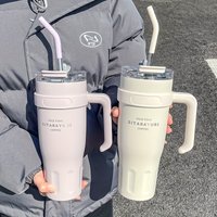 1pc 1140ML Minimalist Stainless Steel Tumbler, Dual Drink Lid with Handle, Portable for Car Office & Fitness