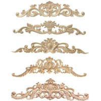 Retro Natural Wood Applique Onlay Decal Wooden Figurines Crafts Corner Appliques Frame Wall Door Furniture Woodcarving Decor