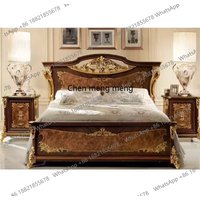 Sales Classic Antique Wood Bedroom Furniture Set Wood Bedroom Set King Bed Luxury Royal Gold Brown Bedroom Furniture Set
