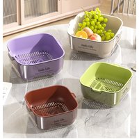 Double Layer Vegetable Wash Basin Large Colander Basket Set for Fruits, Veggies & Rice, Includes Outer Bowl and Inner Strainer