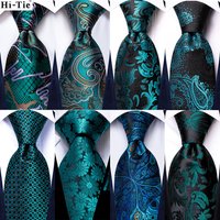 Floral Teal Blue Luxury Designer Wedding Tie For Men Handky Cufflink Mens Necktie Fashion Business Party Dropship Hi-Tie