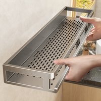 Carbon Steel Punch-free Bathroom Sink Hand Soap Storage Rack Bath Washroom Wall-mounted Toilet Shower Gel Storage Shelf