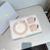 Simple Line Four Piece Bone China Coffee Cup and Plate Set 2 Cups and 2 Plates Afternoon Tea Set Gift