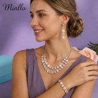 Luxury Shining Crystal 3 Piece Set Necklace Earrings Bracelet Double Layer Rhinestone Jewelry Sets for Women Wedding Accessories