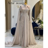Bright Khaki Modest Muslim Long Sleeves Evening Dresses Customized Middle East Arabic Maxi Wedding Reception Night Party Gowns