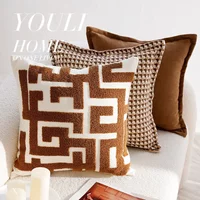 Juste de coussin de style rétro, taie d'oreiller, canapé français, taille, document crème, marron, 45x45cm