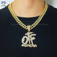 Stylish Full Rhinestones Cuban Chain OTF Pendant Iced Out Hip Hop Necklace for Men Women Accessories Jewelry