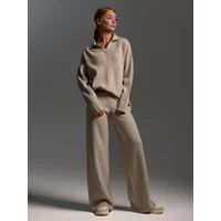Bornladies Winter Thick Women Knitted Suits Soft 2 Pieces Sets Female Polo Neck Sweater & Wide Leg Pants Knitted Outfit