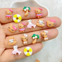 50Pcs Resin mini cartoon Sanrio bow kitten/Coconut tree/donut Charms Rhinestones DIY Craft For Nail 3D Decorations Jewelry