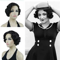 StrongBeauty Cosplay Wig Short Finger Wave Black Retro Wig Halloween Cosplay Wigs Props Party Supplies Accessories