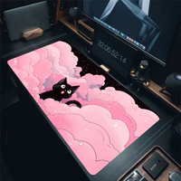 Kawaii Black Cat Design Mouse Pad with Pink Purple Clouds Pattern Extended Desk Mat Non-Slip Rubber Base PC Laptop Office Home