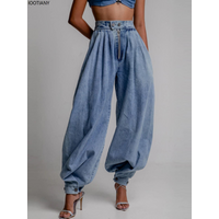IOOTIANY Women's Spring High Waist Zipper Denim Loose Harem Pants Jeans Women's Retro Bloomers Ladies Casual Workwear Jeans 2025