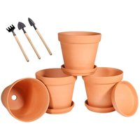 3 Inches Small Terracotta Pots with Saucer, 4 Pack 3" Clay Pots and Saucers with 3pcs Mini Flower Plant Pot Tools for Succulent
