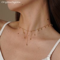 14K Gold Filled Necklace Gold Choker Handmade Pendants Boho Minimalism Jewelry for Women Gold Beads Necklace